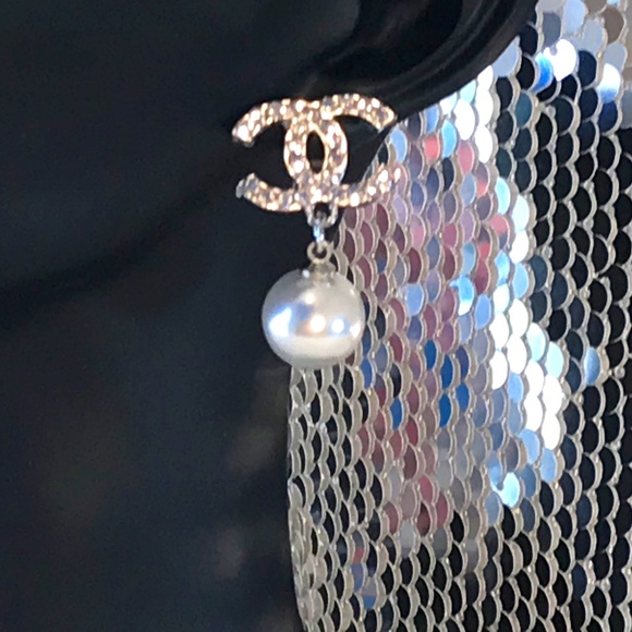 CC Jewelry - New CC White Rhinestone Earrings With Drop Faux Pearl